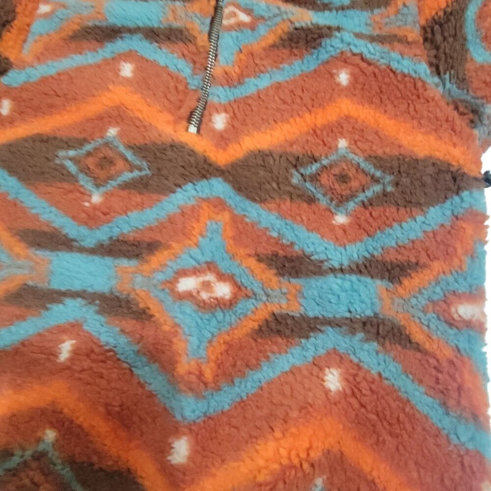 Rock & Roll Denim Burnt OrangeTeal Printed Sherpa Pullover Kids S Zip Aztec - Picture 13 of 14